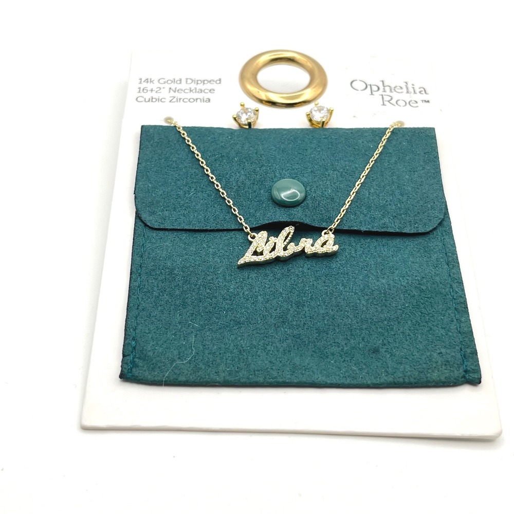 Ophelia Roe Libra Necklace and Earrings Set 14k Gold Dipped Cubic Zirconia New - Picture 2 of 3